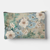 Shabby Chic Blauwgroen Pastel Bloemen Make-up Bag Etui (Achterkant)