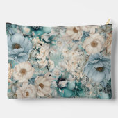 Shabby Chic Blauwgroen Pastel Bloemen Make-up Bag Etui (Achterkant)