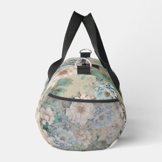 Shabby Chic Blauwgroen Pastel Floral Duffle Bag Plunjezak (Rechts)