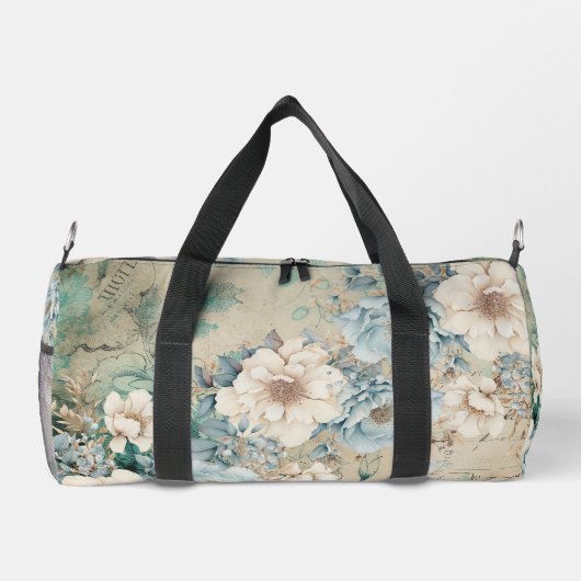 Shabby Chic Blauwgroen Pastel Floral Duffle Bag Plunjezak (Achterkant)