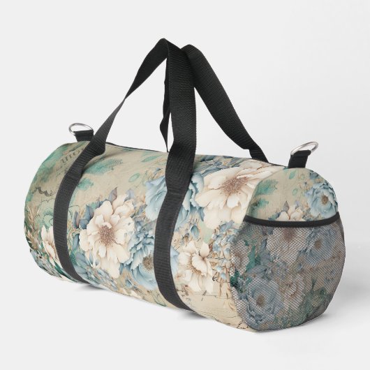 Shabby Chic Blauwgroen Pastel Floral Duffle Bag Plunjezak (Rechterhoek)