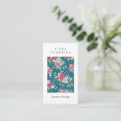Shabby Chic Blauwgroen & Roze Rozenpatroon Visitekaartje (Staand voorkant)