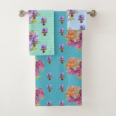Shabby Chic Blauwgroen Rozen Florentijns Handdoeks Bad Handdoek (Insitu)