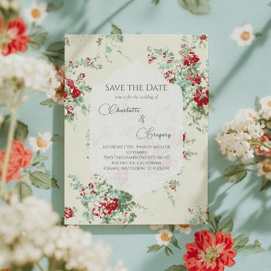 Shabby chic bloemen Bewaar de datum Aankondigingskaart
