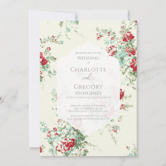 Shabby chic bloemen bruiloft kaart (Voorkant)