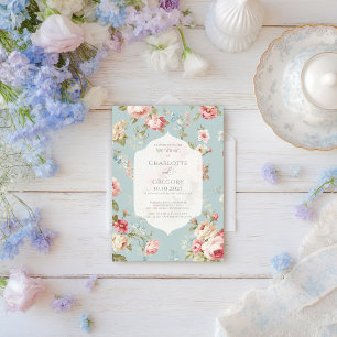 Shabby Chic bloemen bruiloft Kaart