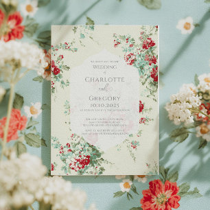 Shabby chic bloemen bruiloft kaart