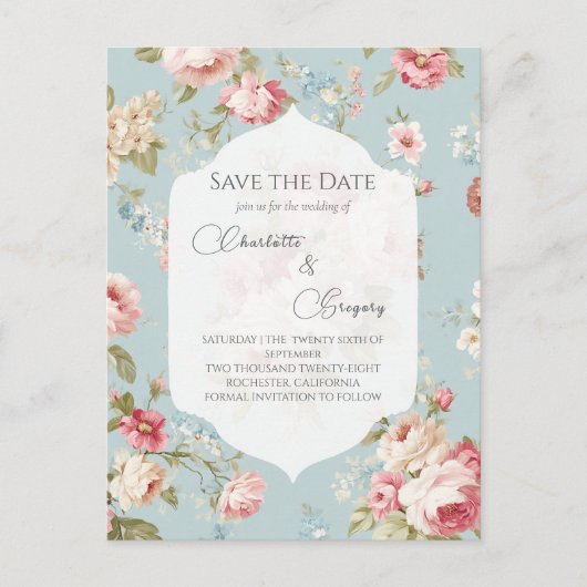Shabby Chic bloemen bruiloft Save the Date Aankondigingskaart (Voorkant)