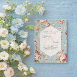 Shabby Chic bloemen bruiloft Save the Date Aankondigingskaart