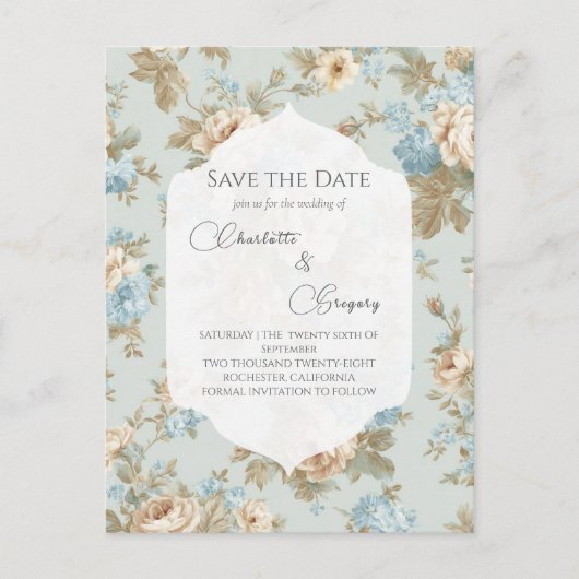 Shabby Chic bloemen bruiloft Save the Date Aankondigingskaart (Voorkant)