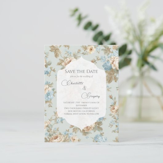 Shabby Chic bloemen bruiloft Save the Date Aankondigingskaart (Staand voorkant)