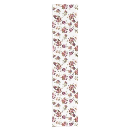 Shabby Chic Bloemen in Dusty Roos Korte Tafelloper (Voorkant)