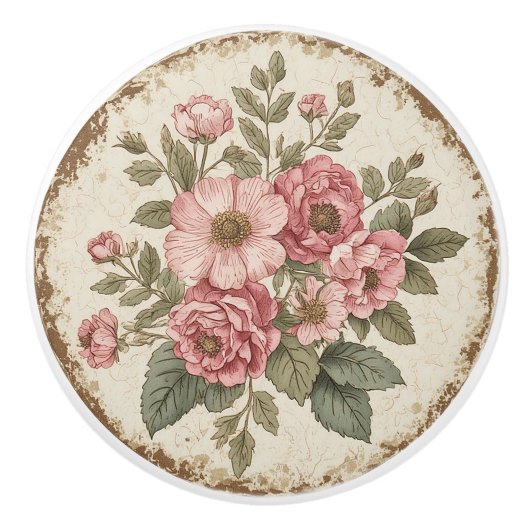 Shabby Chic Bloemen Keramische Knop (Voorkant)