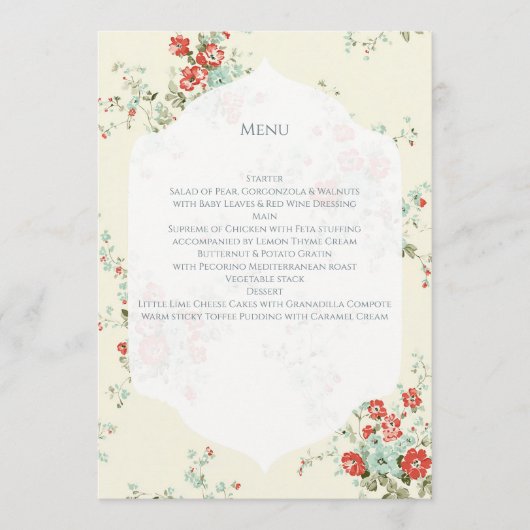 Shabby chic bloemen menu (Voorkant)