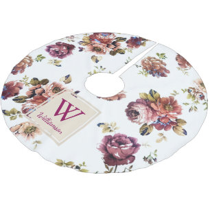Shabby Chic Bloemen op Wit - Gepersonaliseerd Kerstboom Rok