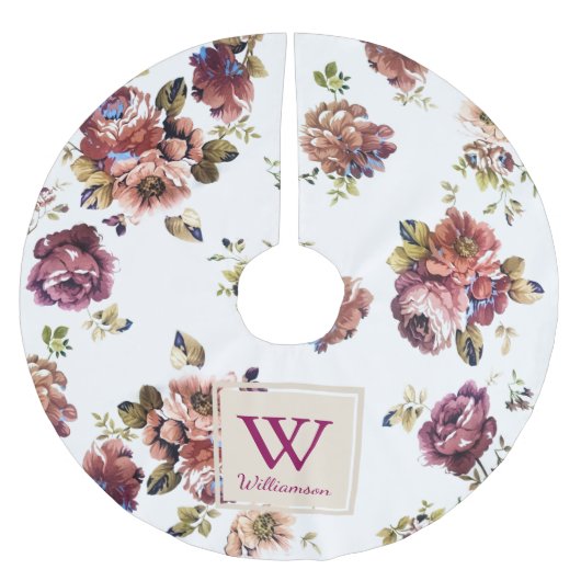 Shabby Chic Bloemen op Wit - Gepersonaliseerd Kerstboom Rok (Voorkant)