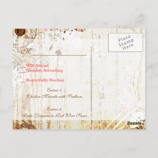 Shabby Chic Bloemen Receptie Briefkaart (Achterkant)