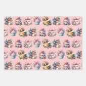 Shabby Chic Bloemen Roze en Blauw Verjaardag Inpakpapier Vel (Voorkant)