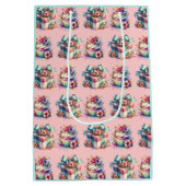 Shabby Chic Bloemen Roze en Blauw Verjaardag Medium Cadeauzakje (Achterkant)