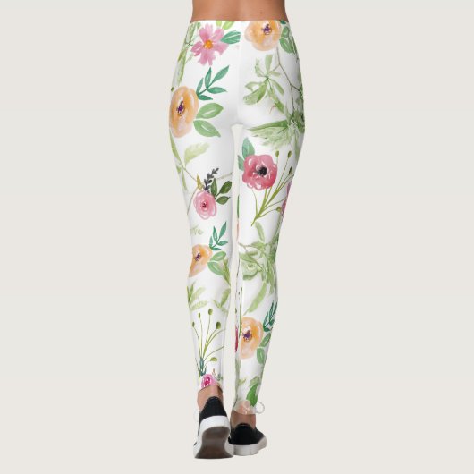 Shabby Chic Bloemen Roze Geel Rood Paars Bloemen Leggings (Achterkant)