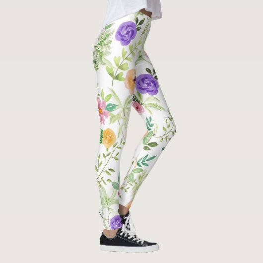 Shabby Chic Bloemen Roze Geel Rood Paars Bloemen Leggings (Rechts)