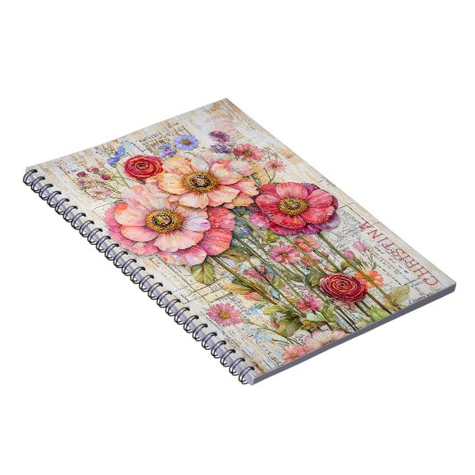 Shabby Chic Bloemen Roze Paarse Koraalbloemen S7L Notitieboek (Rechterzijde)