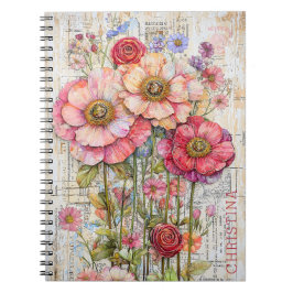 Shabby Chic Bloemen Roze Paarse Koraalbloemen S7L Notitieboek