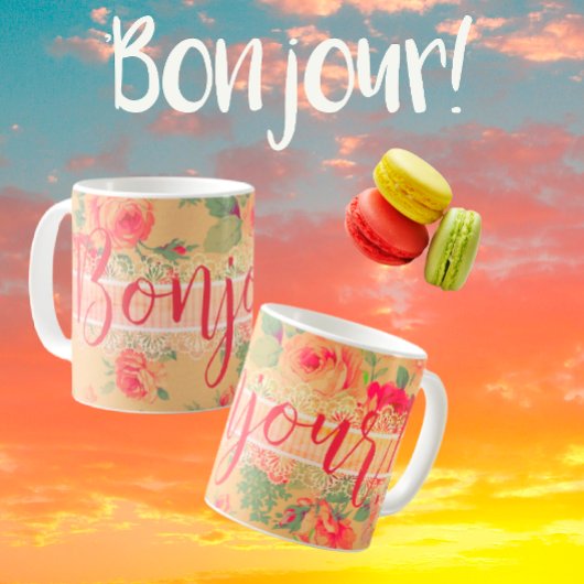  Shabby Chic Bloemen Rozen Bonjour! Koffiemok