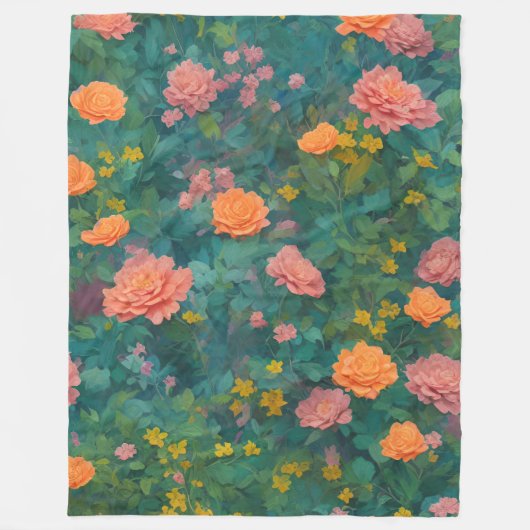 Shabby Chic Bloemen Rozen en bladeren Boho Fleece Deken (Voorkant)