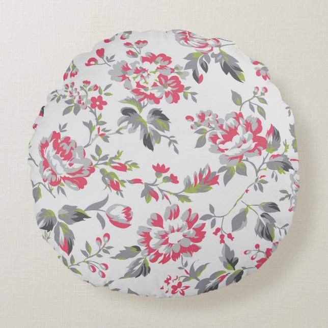 Shabby Chic Bloemen Rozen Patroon Rond Kussen (Voorkant)