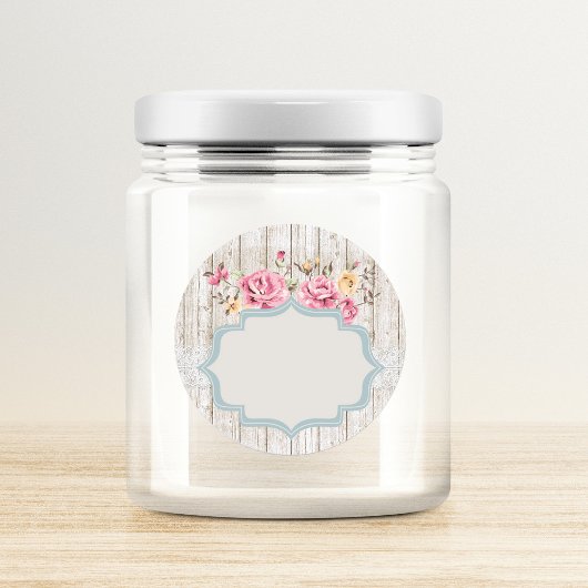 Shabby Chic Bloemen Rustiek Hout & Kant Write-On Ronde Sticker