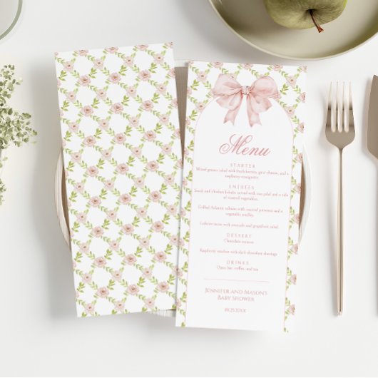 Shabby Chic Bloemen Schattige Roze Bow Baby Meisje Menu