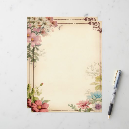 Shabby Chic Bloemen Scrapbook Papier (Voorkant / Achterkant in situ)