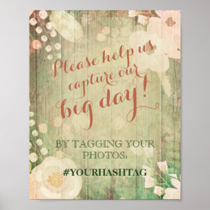 Shabby Chic Bloemen Trouwfoto's Hashtag Poster