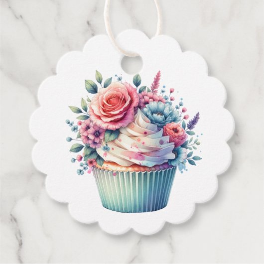 Shabby Chic Bloemen Verjaardag Cupcake Naar en Van Bedankjes Labels (Voorkant)