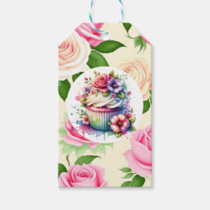 Shabby Chic Bloemen Verjaardag Cupcake Naar en Van Cadeaulabel