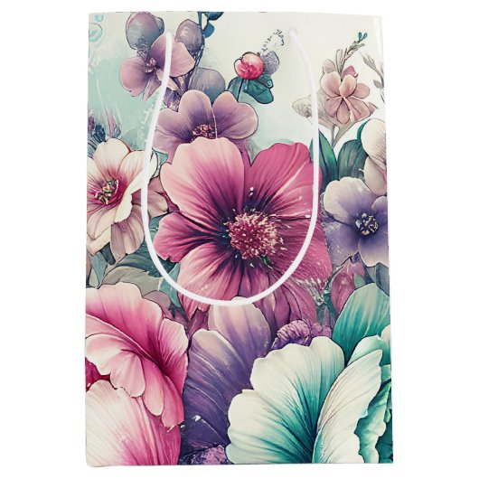 Shabby Chic Bloemen Verjaardag Medium Cadeauzakje (Voorkant)