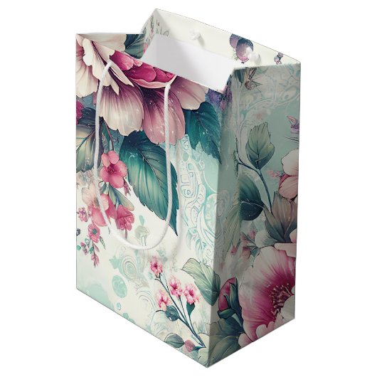 Shabby Chic Bloemen Verjaardag Medium Cadeauzakje (Achterkant Gekanteld)