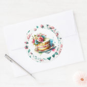Shabby Chic Bloemen Verjaardagstaart Ronde Sticker (Envelop)