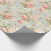 Shabby Chic  Bloemen Victoriaans Roze Rozen Cadeaupapier (Hoek)