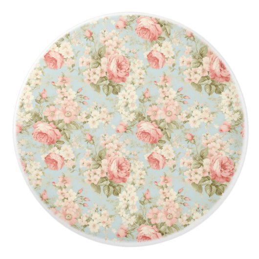 Shabby Chic  Bloemen Victoriaans Roze Rozen Keramische Knop (Voorkant)