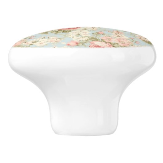 Shabby Chic  Bloemen Victoriaans Roze Rozen Keramische Knop (Zijkant)