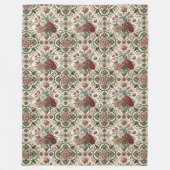 Shabby Chic Bloemendeken met Rode Rozen Tegels Fleece Deken (Voorkant)