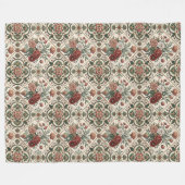 Shabby Chic Bloemendeken met Rode Rozen Tegels Fleece Deken (Voorkant (Horizontaal))