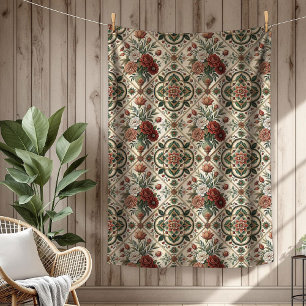 Shabby Chic Bloemendeken met Rode Rozen Tegels Fleece Deken