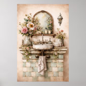 Shabby Chic Bloemige Badkamer Poster (Voorkant)