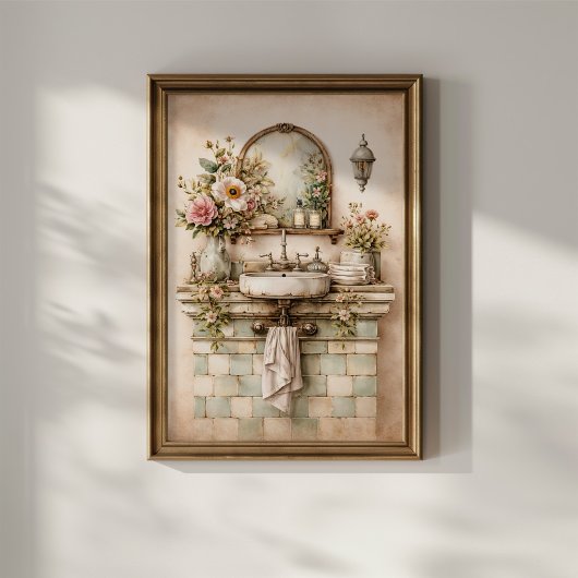 Shabby Chic Bloemige Badkamer Poster