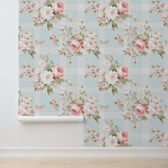 Shabby chic bloemmotief behang (Applicatie)