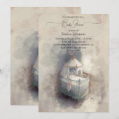 Shabby Chic Blue baby Baby shower Uitnodiging (Voorkant / Achterkant)