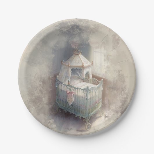 Shabby Chic Blue baby wieg Papieren Bordje (Voorkant)